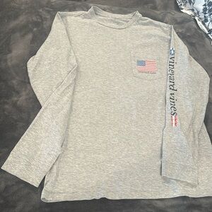 Vineyard Vines gray American flag long sleeved t shirt.